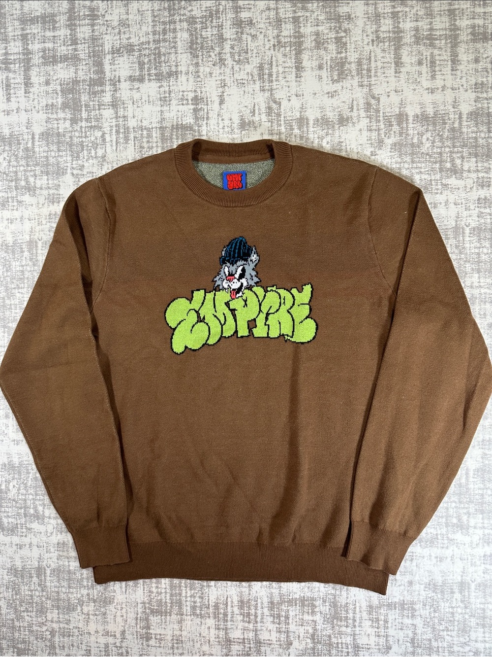 Y2K-Inspired Brown Embyre Graphic Crewneck Green Logo